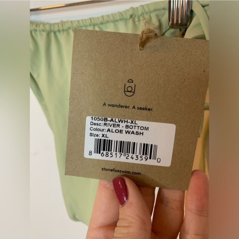 NWT Stone Fox Swim River Bikini Bottom with Side Tie Pale Green Aloe Wash XS - Picture 3 of 3